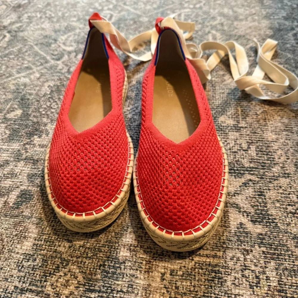 Rothy's The Espadrille Lace Up in Red Hot with Cream Laces, Size 11.5